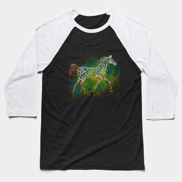 Arabian Horse in Typography Baseball T-Shirt by Ginny Luttrell